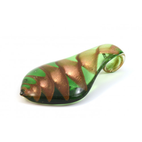 Lampworked glass pendant teardrop 65mm green and bronze*